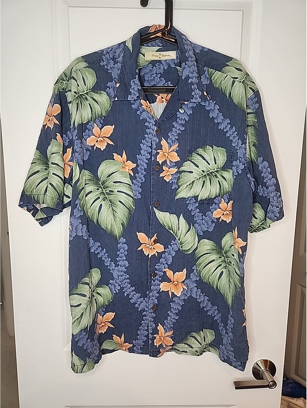 Tommy Bahama Silk Shirt Men's Sz M Camp Blue Floral Hawaiian MINT